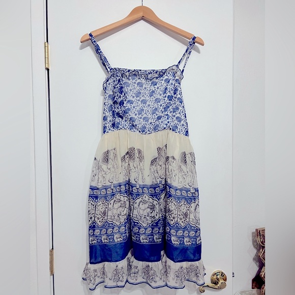 Silk Anna Sui Elephant Ruffle Dress - Picture 1 of 7